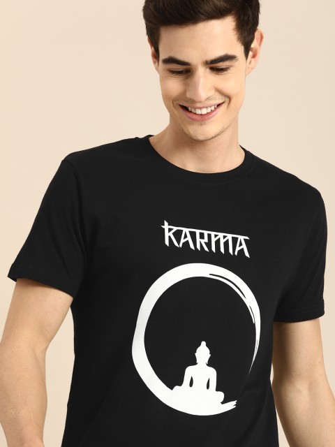

Bewakoof Men Black Karma Cycle Printed Round Neck Pure Cotton T-shirt