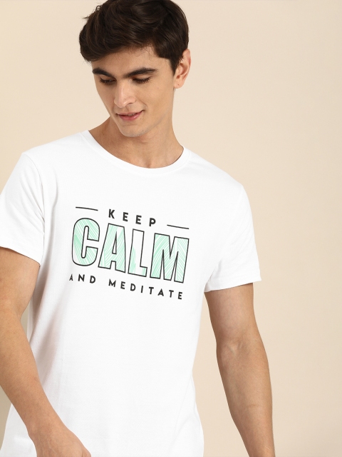 

Bewakoof Men White Keep Calm And Meditate Printed Round Neck T-shirt