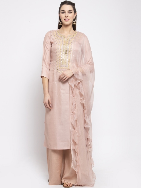 

KHALOM Women Nude-Coloured Embroidered Kurta with Palazzos & Dupatta
