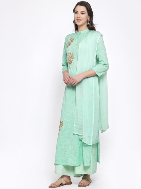 

KHALOM Women Green Embroidered Kurta with Palazzos & Dupatta