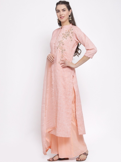 

KHALOM Women Pink Embroidered Kurta with Palazzos & Dupatta