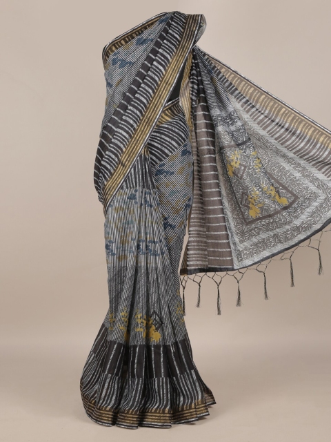 

Pothys Grey Striped Linen Blend Saree