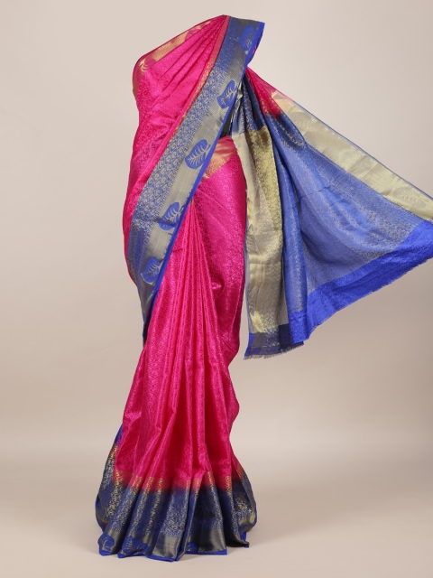 

Pothys Magenta & Blue Jute Silk Printed Saree