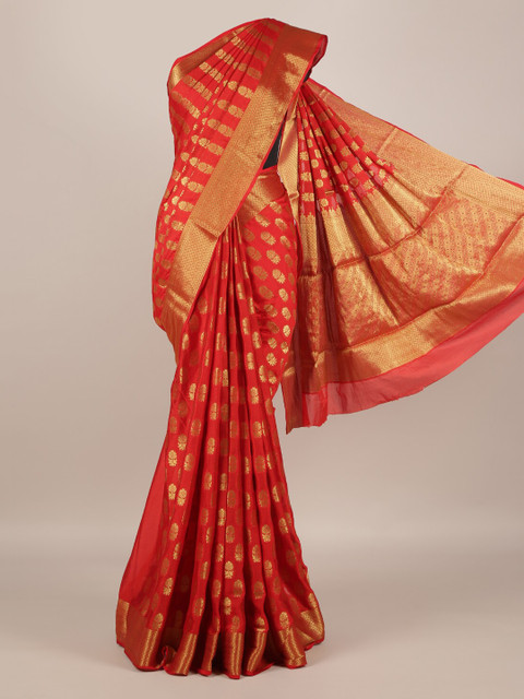 

Pothys Red & Gold-Toned Poly Georgette Woven Design Saree