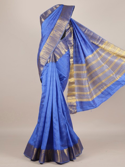 

Pothys Blue & Gold-Toned Jute Silk Woven Design Saree