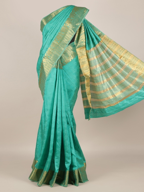 

Pothys Green & Gold-Toned Jute Silk Woven Design Saree