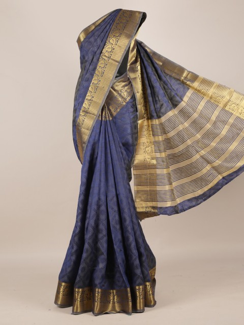 

Pothys Navy Blue Solid Jute Silk Saree