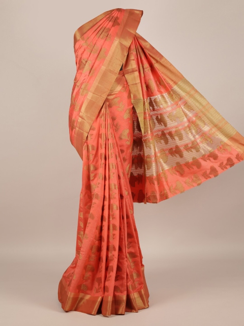 

Pothys Peach-Coloured & Gold-Toned Jute Silk Woven Design Saree