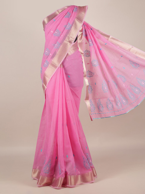 

Pothys Pink Embroidered Cotton Blend Saree