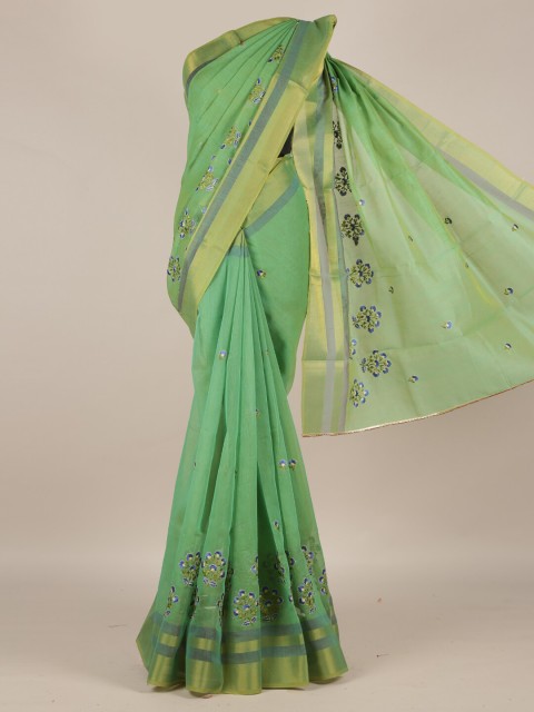 

Pothys Green Embroidered Cotton Blend Saree