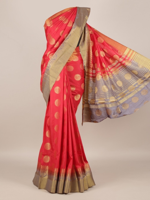 

Pothys Red & Gold-Toned Jute Silk Woven Design Saree