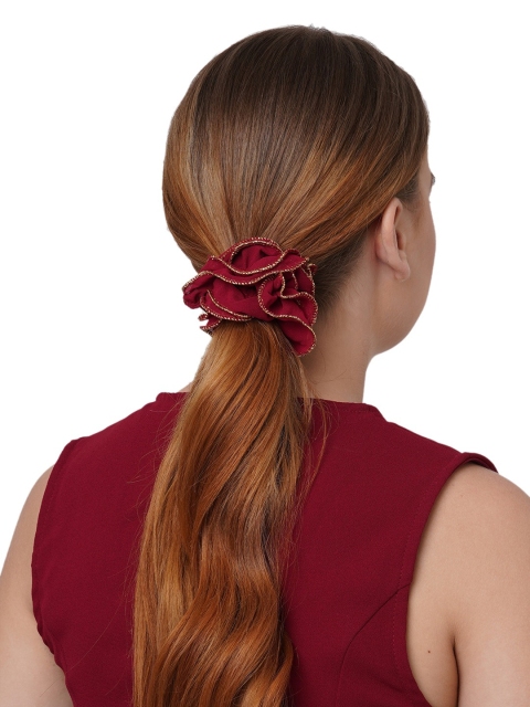

ToniQ Maroon Ruffled Elastic Hair Scrunchies