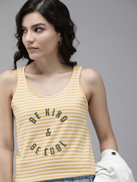 

The Roadster Lifestyle Co Women Yellow & White Striped Regular Top