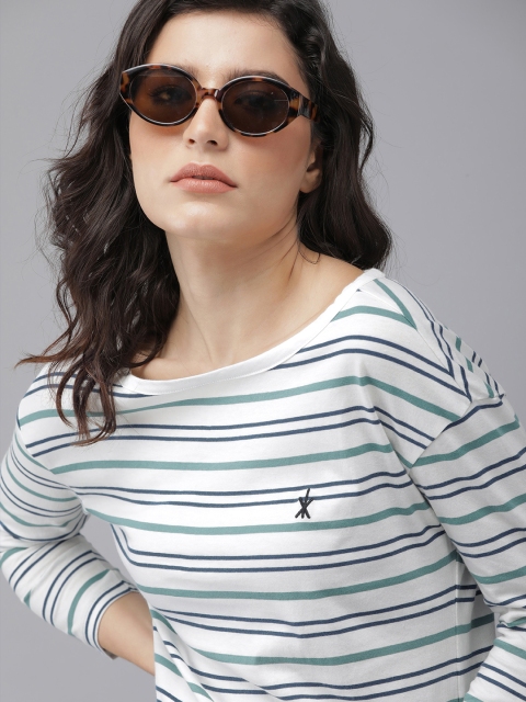 

Roadster Women White & Blue Striped T-shirt