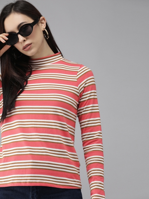 

Roadster Women Red & White Striped T-shirt