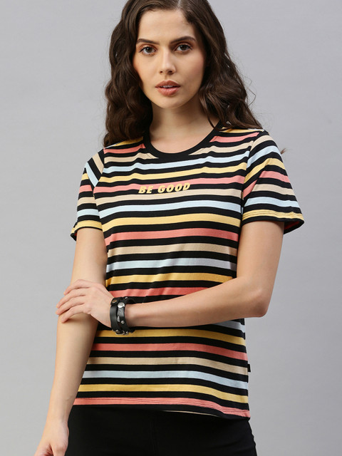 

Roadster Women Multicoloured Striped Round Neck T-shirt, Multi