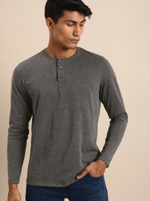 

ether Men Charcoal Grey Henley Neck T-shirt