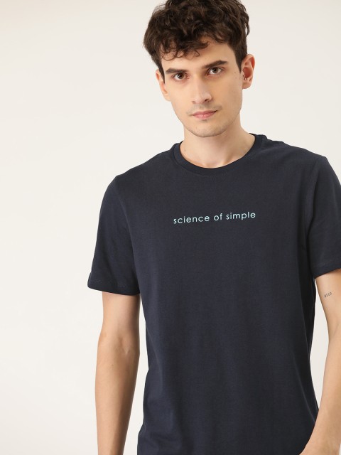

ether Men Navy Blue Typography Printed T-shirt