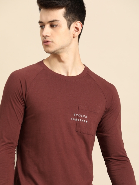 

ether Men Rust Brown White Pure Cotton Printed Pocket Detailed Pure Cotton T-shirt