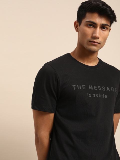 

ether Men Black Pure Cotton Typography Print T-shirt