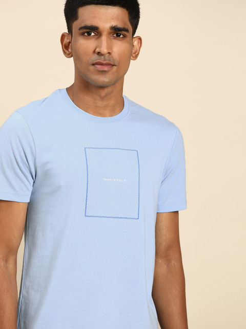 

ether Men Blue White Typography Print Round Neck Pure Cotton T-shirt