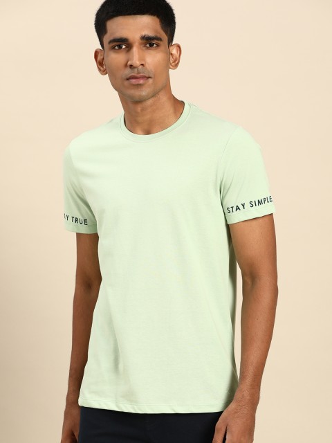 

ether Men Green Pure Cotton Solid Pure Cotton T-shirt