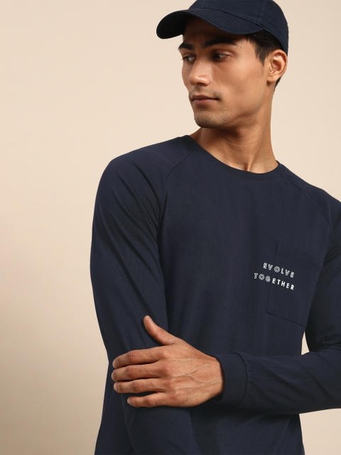 

ether Men Navy Blue Pure Cotton T-shirt