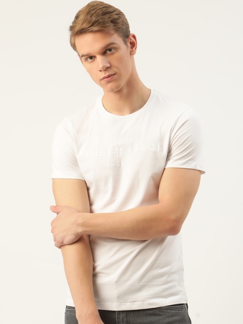 

ether Men White Printed Pure Cotton Round Neck T-shirt
