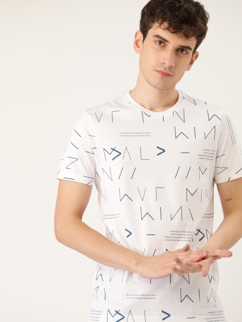 

ether Men White & Blue Printed T-shirt