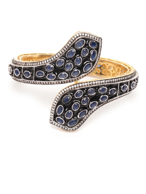 

ANESH Black & Navy Gold-Plated AD-Studded Enamelled Handcrafted Cuff Bracelet