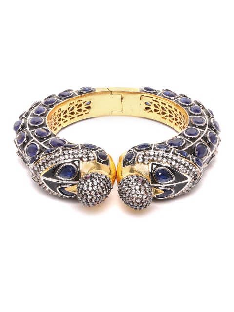 

ANESH Navy Blue & Black Gold-Plated AD-Studded Handcrafted Enamelled Kada Bracelet