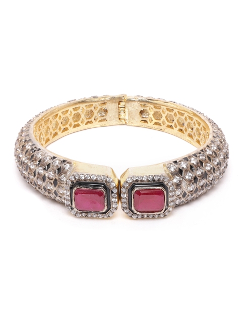 

ANESH Maroon & Black Gold-Plated AD-Studded Handcrafted Enamelled Kada Bracelet