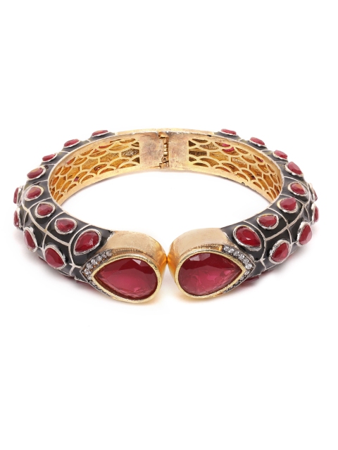 

ANESH Maroon & Black Gold-Plated AD-Studded Handcrafted Enamelled Kada Bracelet