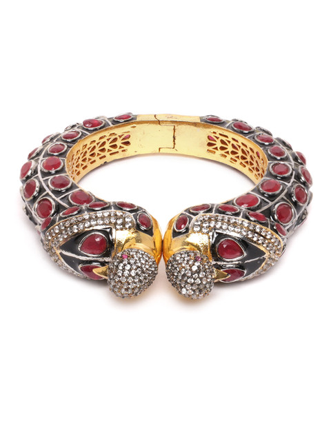 

ANESH Maroon & Black Gold-Plated AD-Studded Handcrafted Enamelled Kada Bracelet