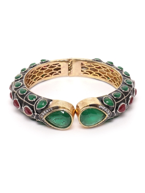 

ANESH Green & Maroon Gold-Plated AD-Studded Handcrafted Enamelled Kada Bracelet