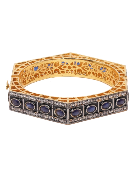 

ANESH Navy Blue & Black Gold-Plated AD-Studded Handcrafted Enamelled Kada Bracelet