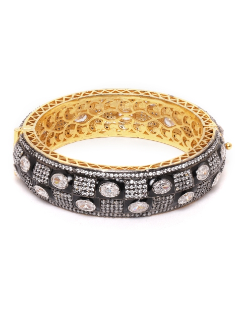 

ANESH Black Gold-Plated AD-Studded Handcrafted Enamelled Kada Bracelet