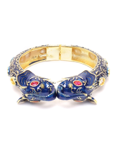 

ANESH Blue Gold-Plated Studded Elephant-Shaped Handcrafted Meenakari Kada Bracelet