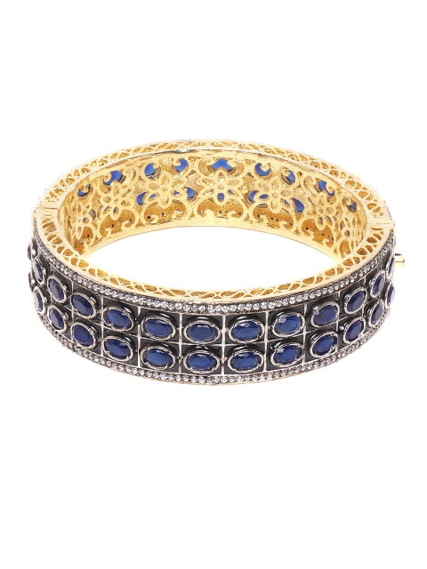 

ANESH Navy Blue & Black Gold-Plated AD-Studded Handcrafted Enamelled Kada Bracelet