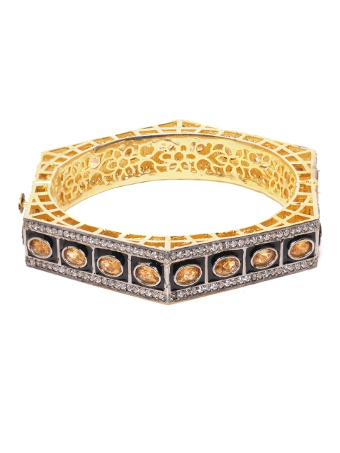 

ANESH Orange & Black Gold-Plated AD-Studded Handcrafted Enamelled Kada Bracelet