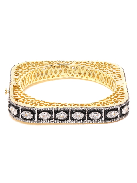 

ANESH Black Gold-Plated AD-Studded Handcrafted Enamelled Kada Bracelet