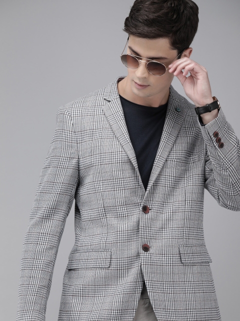 

Arrow New York Men Grey & White Slim Fit Self-Checked Smart Casual Blazer