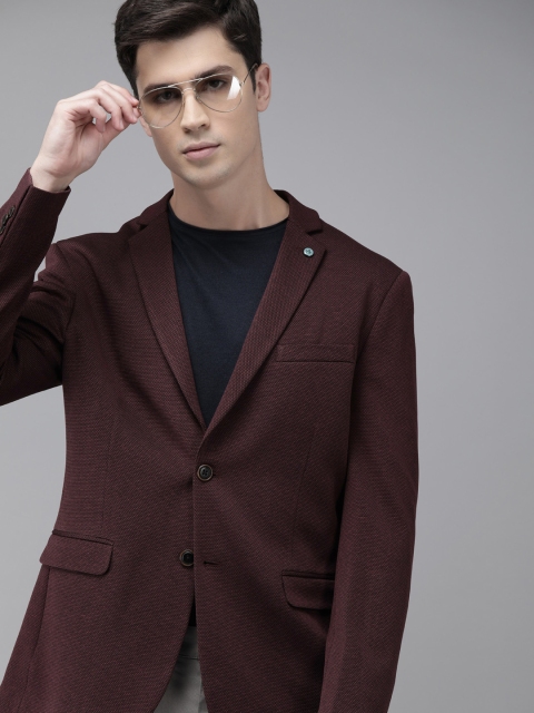 

Arrow New York Men Burgundy Zero Calorie Fit Self-Design Smart Casual Blazer