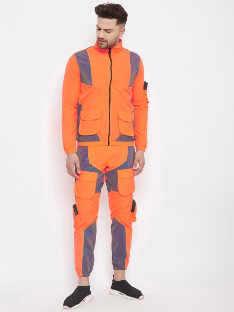 

FUGAZEE Men Orange & Purple Colourblocked Tracksuit
