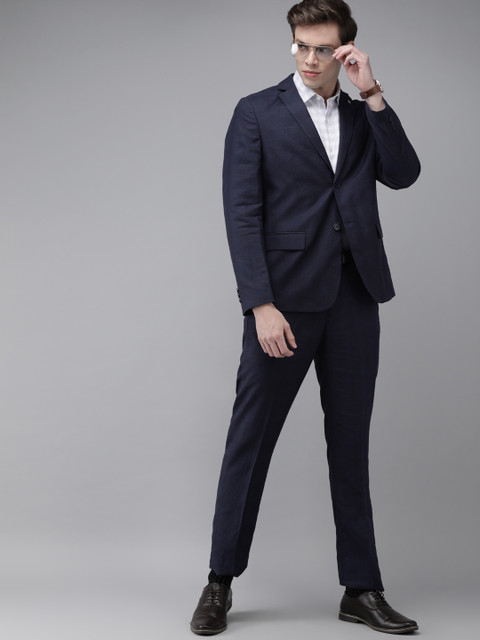 

Arrow New York Men Navy Blue Checked Tailored Fit Single-Breasted Formal Suit