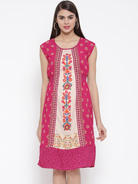 

Fusion Beats Magenta Printed Polyester A-Line Dress