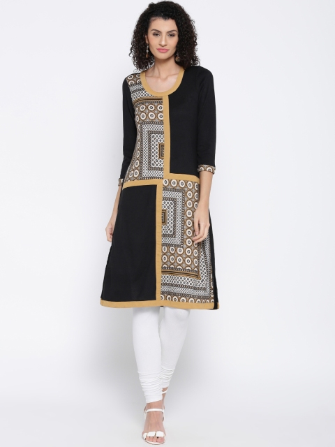 

Fusion Beats Women Black & White Printed Straight Kurta