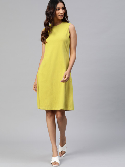 

Metronaut Lime Green Pure Cotton Solid A-Line Dress