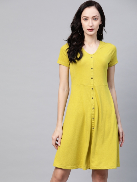 

Metronaut Olive Green Solid A-Line Dress