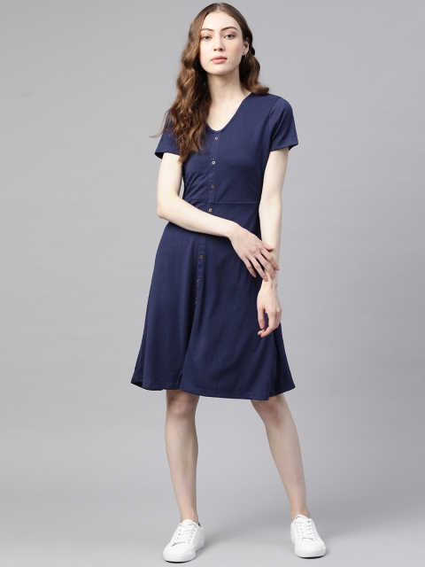 

Metronaut Navy Blue Solid A-Line Dress